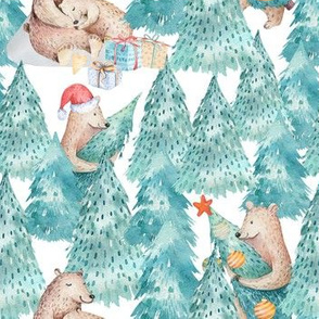 7" Woodland Bears celebrate christmas in forest 