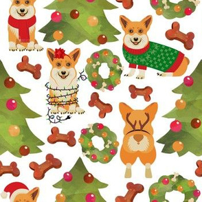 7" Corgi Dogs decorate the christmas tree-white