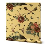 13" Bohemian Landscape Mountains with florals feathers and arrows
