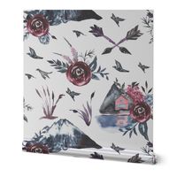 13" Bohemian Landscape Mountains with florals feathers and arrows