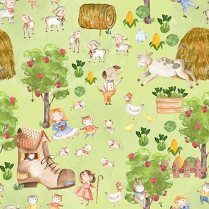 12" Beautiful farm life - Nursery Farm Animals girls and boys on green