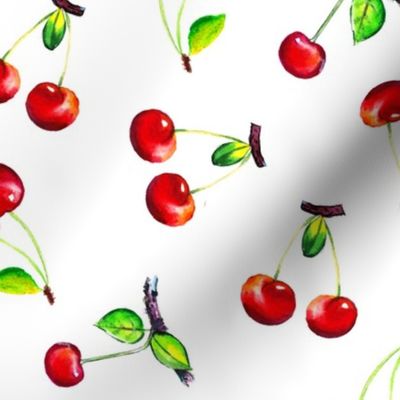 13" Watercolor Fruit Cherry, Cherries fabric, summer fabric