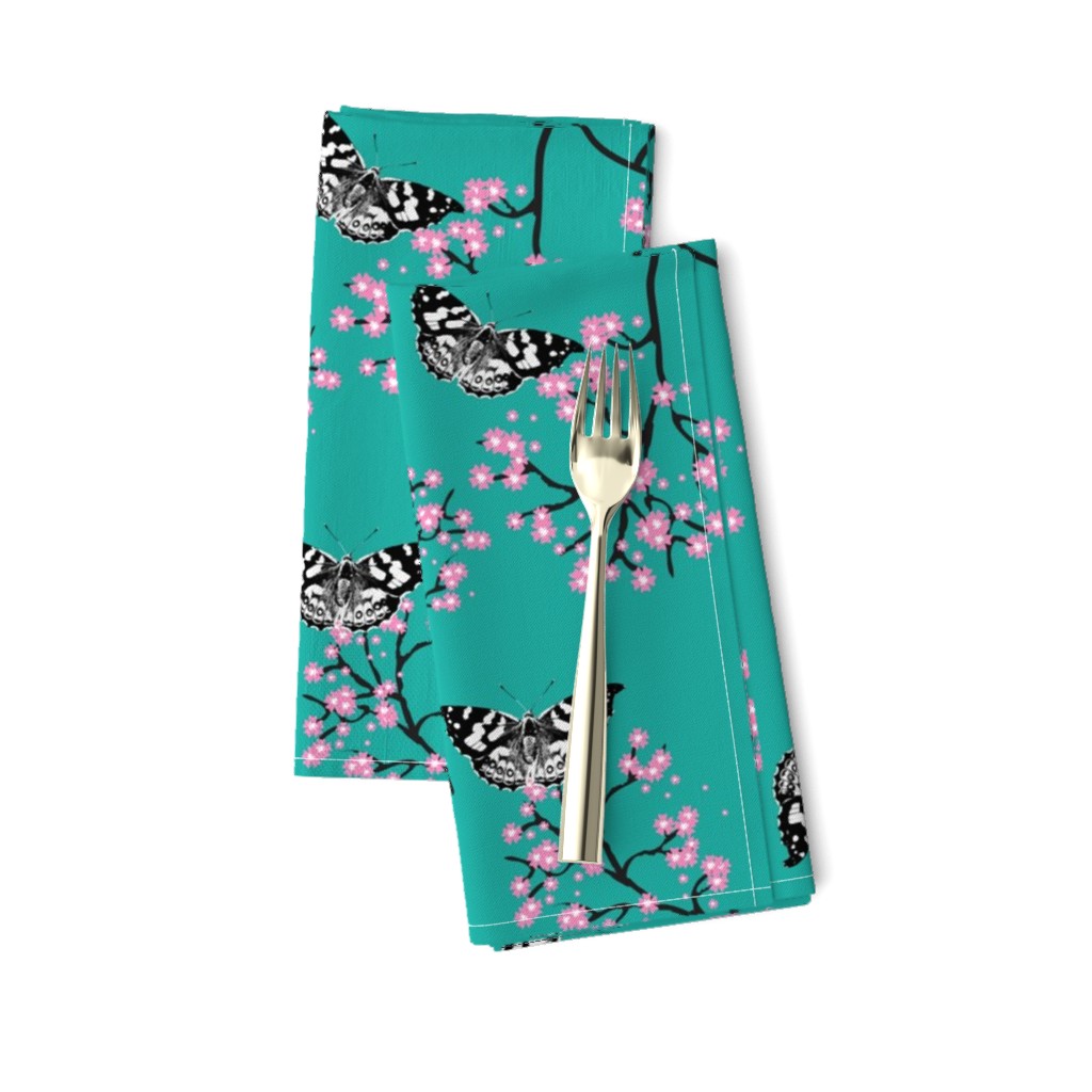 Butterflies in Spring - teal blue turquoise 