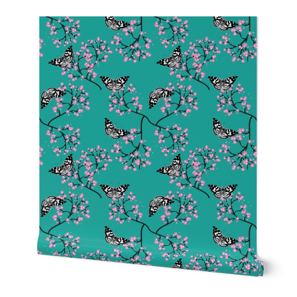 Butterflies in Spring - teal blue turquoise 