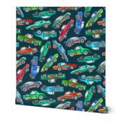 Toy Car Pile Up on Dark Teal - tiny