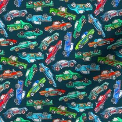Toy Car Pile Up on Dark Teal - small