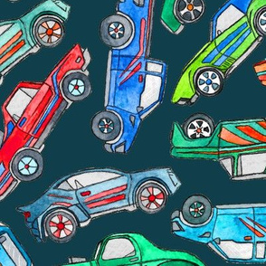 Toy Car Pile Up on Dark Teal - extra large