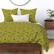 Butterflies in Spring - olive green gold 