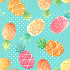 Watercolor Pineapples (aloha blue dot)