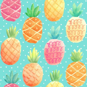 Watercolor Pineapples - aloha blue w/ tiny triangles