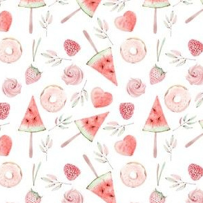 3,4"  Watermelon fabric, melon fabric, summer fabric , strawberries and sweets fabric