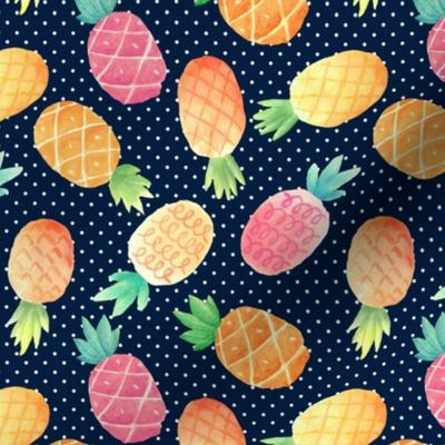 Small Watercolor Pineapples (navy dot)