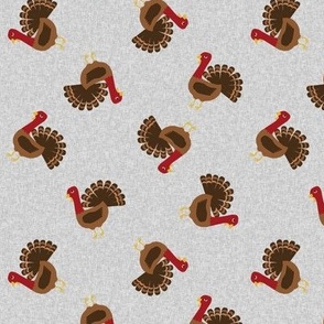 turkey toss fabric - turkey fabric, thanksgiving fabric, fall, usa, american holiday - grey