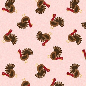 turkey toss fabric - turkey fabric, thanksgiving fabric, fall, usa, american holiday - pink