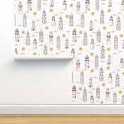 lighthouses fabric // blush and sand light pastel lighthouse fabric, nautical fabric, andrea lauren