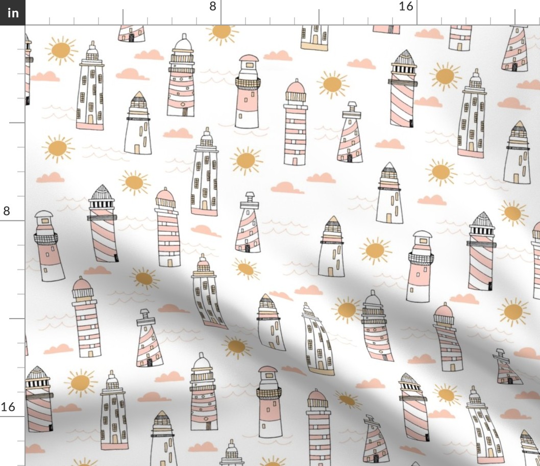 lighthouses fabric // blush and sand light pastel lighthouse fabric, nautical fabric, andrea lauren