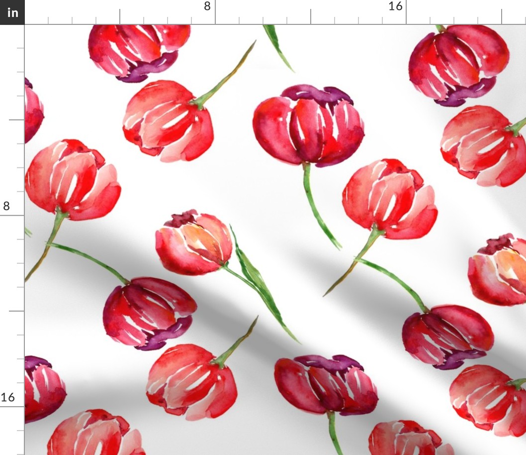 Red Watercolor Tulips