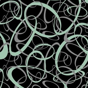 funky loops pattern - grayed jade and gray on black