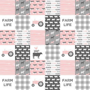 (3" small scale)  farm life wholecloth - woodgrain - pink and grey farm fabrics  C19BS