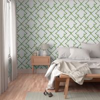 Bamboo Chinoiserie Lattice in White + Green LARGER SCALE