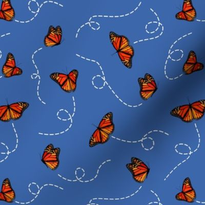 breezy floating Monarch butterflies on blue - smaller