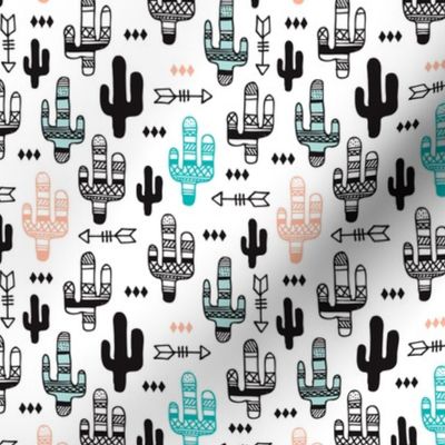 Fun aqua and coral pink cactus garden indian summer arrows geometric illustration pattern kids print small