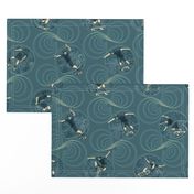 ★ SKATER, DON’T GO STRAIGHT! ★ Vintage Teal Blue, Large Scale / Collection : Skateboard Tricks – Urban Prints