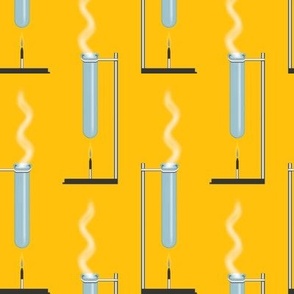 Test Tubes and Bunsen Burners on Yellow, Large