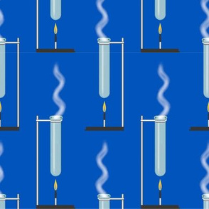 Test Tubes and Bunsen Burners on Blue, Large