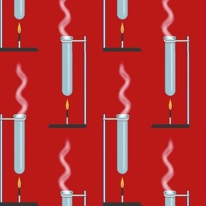 Test Tubes and Bunsen Burners on Red, Large