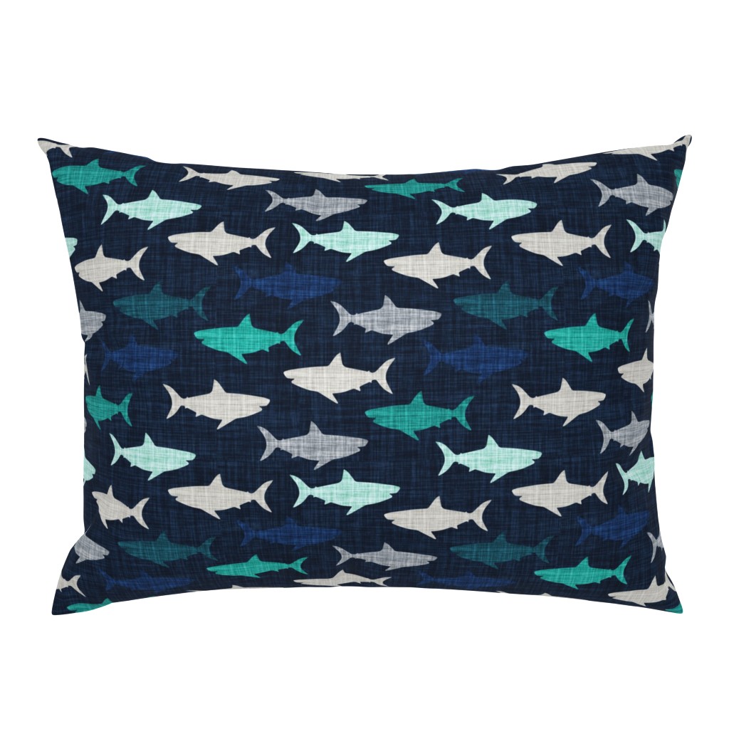 4" linen sharks // on navy linen