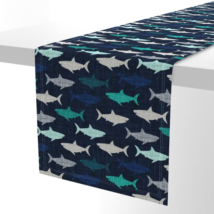 4" linen sharks // on navy linen