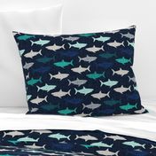 4" linen sharks // on navy linen