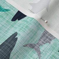 4" linen sharks // on aqua linen