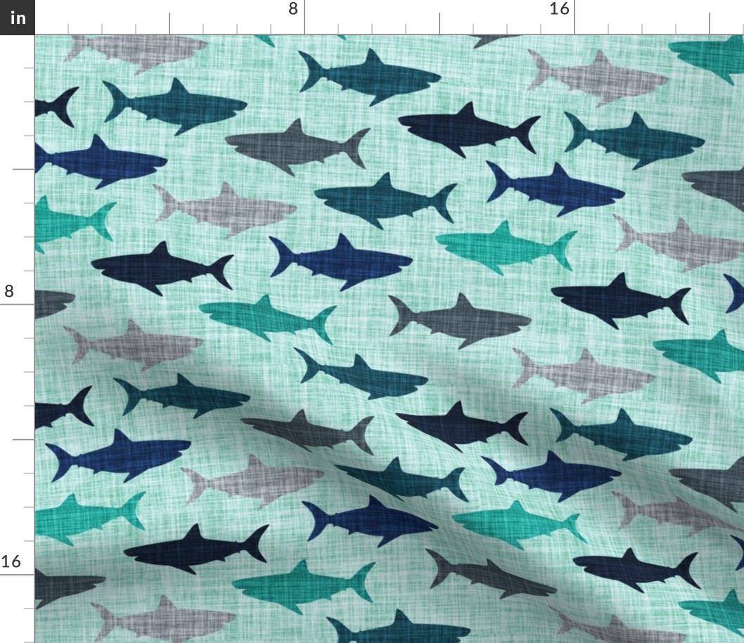 4" linen sharks // on aqua linen