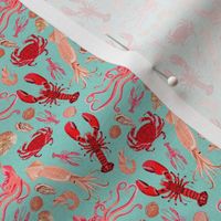 TINY - ocean // ocean creature sea animal mint lobster octopus squid sea shells kids summer mint nautical print