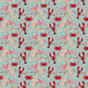 TINY - ocean // ocean creature sea animal mint lobster octopus squid sea shells kids summer mint nautical print