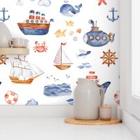 Ships Ahoy // White - Summer, Beach, Nautical, Ships