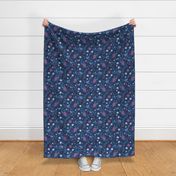 Blue bird floral, mid sized on navy
