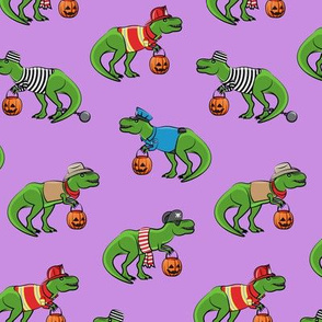 Trick or Treating Trex - halloween dinosaurs - purple - LAD19