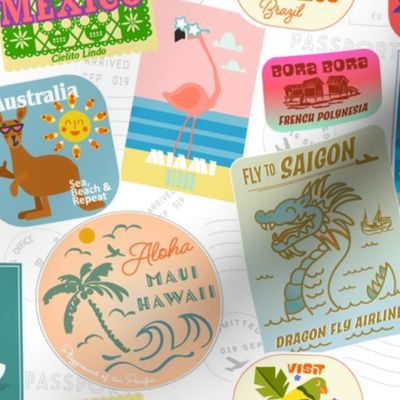 Vintage travel stickers (white)