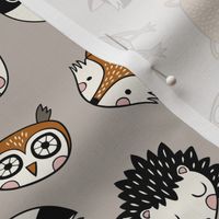 cute woodland animal heads – grey