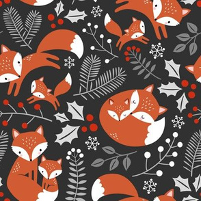 cute winter fox family - dark grey