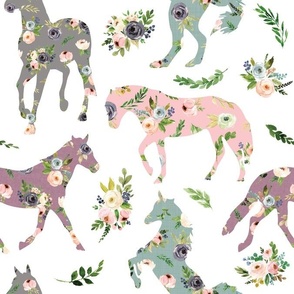Horse Horses Pink Horses Patchwork Floral Floral Spoonflower Fabric by the Yard 
