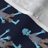 Zombie walk - halloween fabric  - blue - LAD19