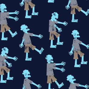 Zombie walk - halloween fabric  - blue - LAD19