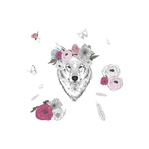 12" Girl Wolf Flowers