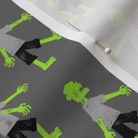 Zombie walk - halloween fabric - green on grey - LAD19