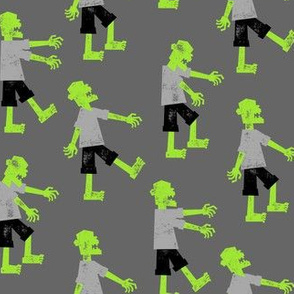 Zombie walk - halloween fabric - green on grey - LAD19