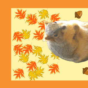 Squirrel with Autumn Leaves Tea Towel